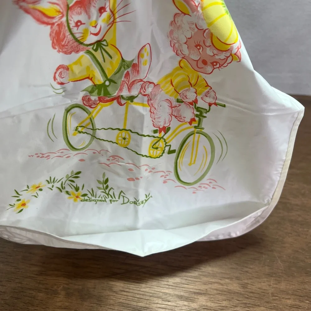 Vintage‎ Dorsey Vinyl Baby Bib Anthropomorphic Kitten Lamb Tandem Bicycle Retro